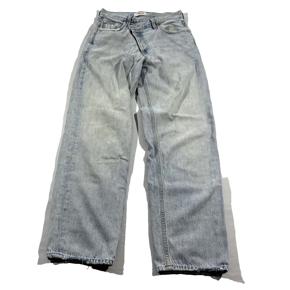 AGOLDE Criss Cross Upside Down Jean Blue Distressed High Rise Womens Denim Sz 23